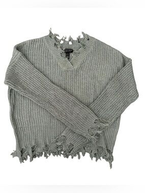 NWOT Women’s Sage Grey/ Green V-Neck Distressed Sweater Size Medium